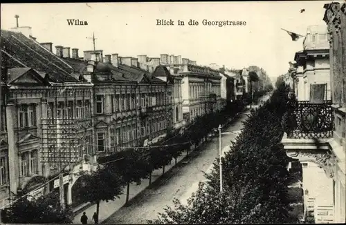 Ak Vilnius Wilna Litauen, Blick in die Georgstraße, Balkon