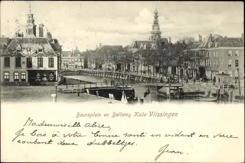 Ak Vlissingen Zeeland Niederlande, Beursplein en Bellamy Kade