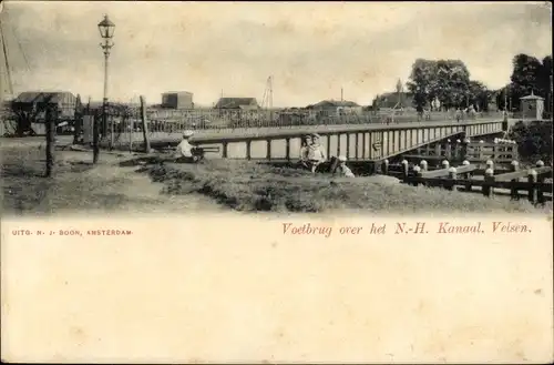 Ak Velsen Nordholland Niederlande, Voetbrug over het N. H. Kanaal