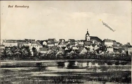 Ak Ronneburg in Thüringen, Baderteich, Zeppelin