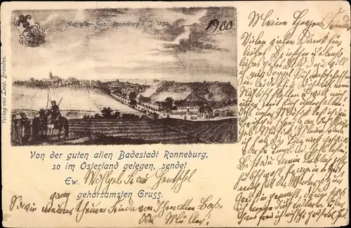 Künstler Ak Ronneburg in Thüringen, Gesamtansicht im Jahr 1770