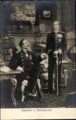 Künstler Ak Kaiser Wilhelm II. und Kronprinz Wilhelm von Preußen, Portrait in Uniform, Liersch 7235