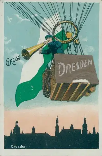 Leporello Ak Dresden, Fesselballon, Fahne, Stadtansicht