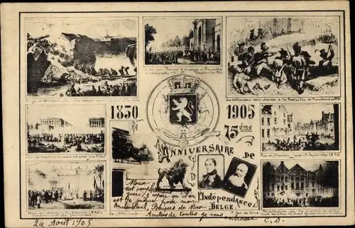 Ak Anniversaire de L'Independance Belge 1830-1905, Wappen, Ortansichten