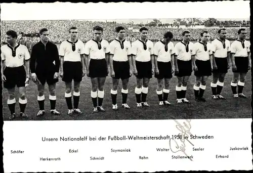 Ak Fußballweltmeisterschaft 1958 in Schweden, Deutsche Nationalelf, Autogramm