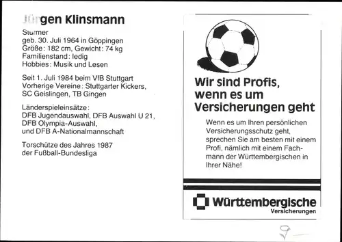 Ak Deutscher Fußballspieler Jürgen Klinsmann, Autogramm