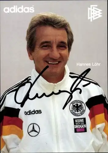 Ak Deutscher Fußballspieler Hannes Löhr, Autogramm, Adidas