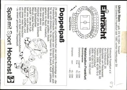 Ak Deutscher Fußballspieler Ulrich Stein, Eintracht Frankfurt, Autogramm