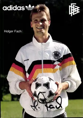 Ak Deutscher Fußballspieler Holger Fach, Autogramm, Adidas