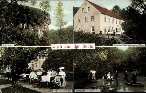 Ak Skala Bellwitz Löbau, Restaurant zur gemauerten Mühle, Rittersprung, Gondelfahrt auf der Löbau