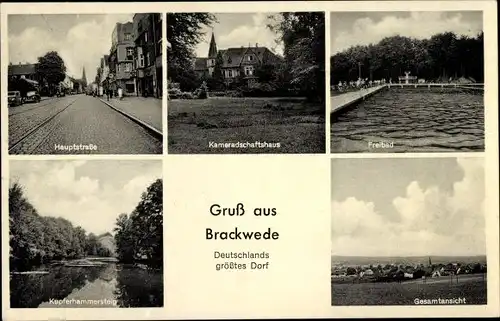 Ak Brackwede Bielefeld in Westfalen, Kameradschaftshaus, Freibad, Hauptstraße
