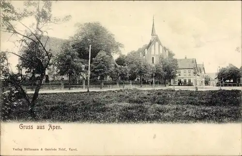 Ak Apen in Oldenburg Ammerland, Kirche, Häuser, Bäume