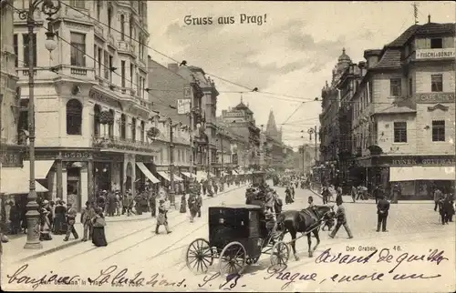Ak Praha Prag Tschechien, Graben, Kutsche, Geschäfte