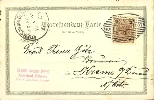 Ak Karlovy Vary Karlsbad Stadt, Gesamtansicht, Hirschensprung, Felsenquelle