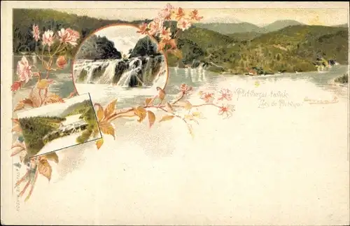 Ganzsachen Künstler Litho Plitvička Jezera Kroatien, Wasserfall, See
