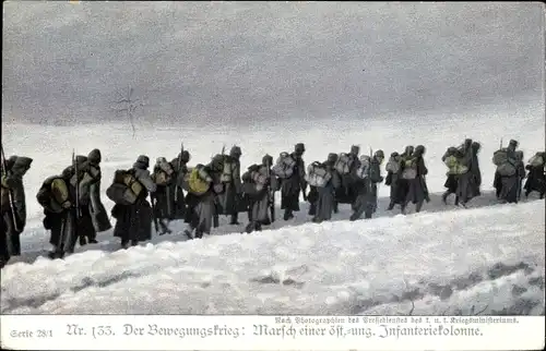 Ak Bewegungskrieg, Österreich. Ung. Infanteriekolonne, Winter, I. WK