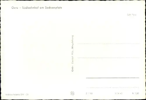 Ak Gera in Thüringen, Südbahnhof am Sachsenplatz