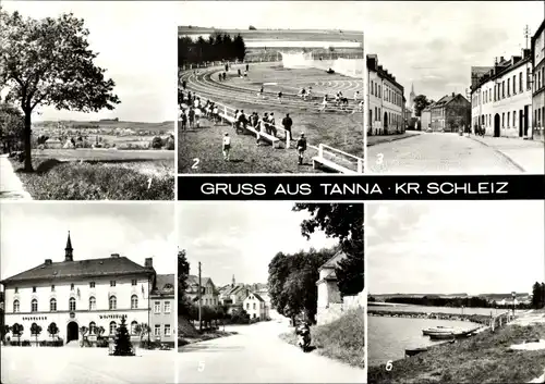 Ak Tanna in Thüringen, Rathaus am Markt, Sportforum, Kaskauer Straße, Neue Teiche