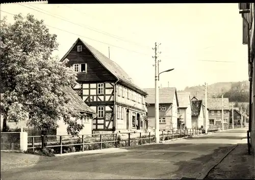 Ak Asbach Schmalkalden im Thüringer Wald, Straße, Fachwerkhaus, Geschäft