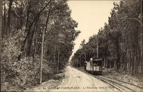 Ak Le Touquet Paris Plage Pas de Calais, Straßenbahn im Wald