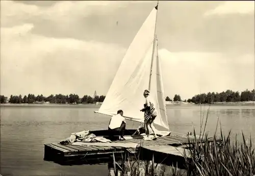 Ak Wartha Malschwitz in der Oberlausitz, Olbasee, Segelboot