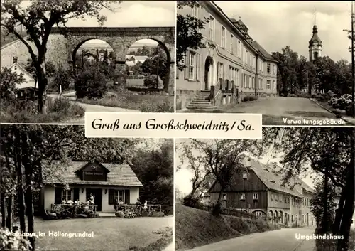 Ak Großschweidnitz Sachsen, Waldhaus im Höllengrundtal, Verwaltungsgebäude, Umgebindehaus, Viadukt