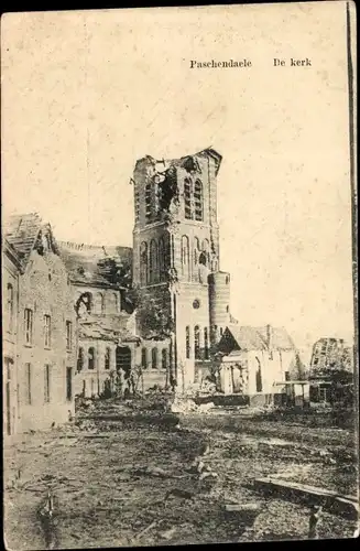 Ak Paschendaele Passendale Westflandern, Zerschossene Kirche