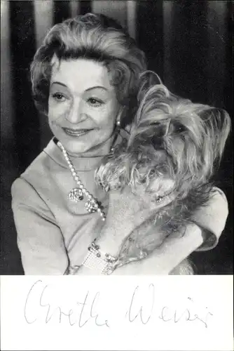 Ak Schauspielerin Grethe Weiser, Portrait, Autogramm, Hund