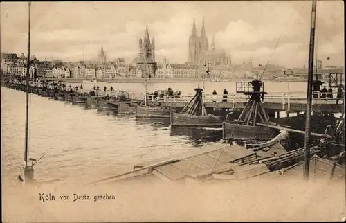 Ak Köln am Rhein, Blick auf die Stadt von Deutz aus, Dom, Schiffbrücke