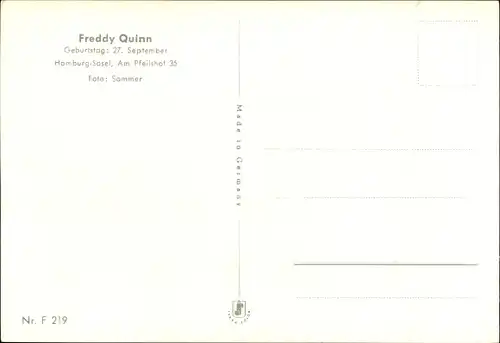 Ak Sänger Freddy Quinn, Portrait