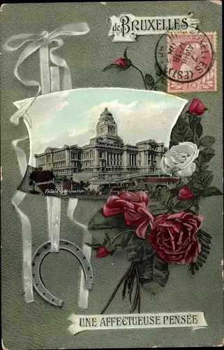 Ak Bruxelles Brüssel, Palais de Justice, Blumen, Hufeisen
