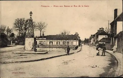 Ak Formerie Oise, Mare aux Raines und Rue de la Gare