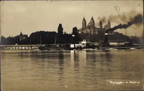 Foto Ak Speyer am Oberrhein, Salondampfer Strassburg, Dom