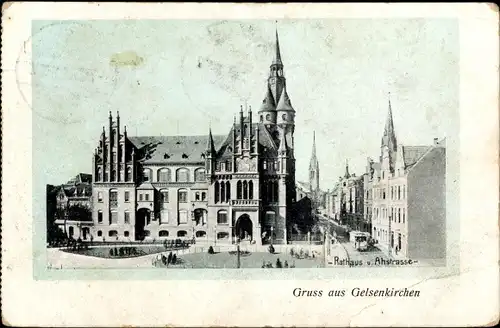 Ak Gelsenkirchen im Ruhrgebiet, Rathaus und Ahstraße