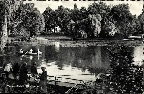 Ak Wanne Eickel Herne im Ruhrgebiet, Stadtgarten, Ruderboot