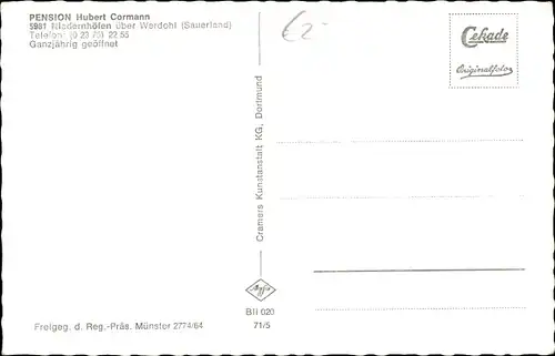 Ak Niedernhöfen Blintrop Neuenrade im Sauerland Märkischer Kreis, Pension Hubert Cormann