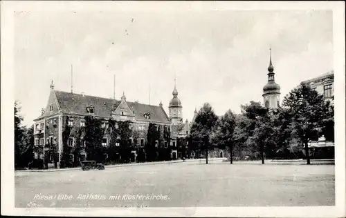 Ak Riesa an der Elbe Sachsen, Rathaus mit Klosterkirche