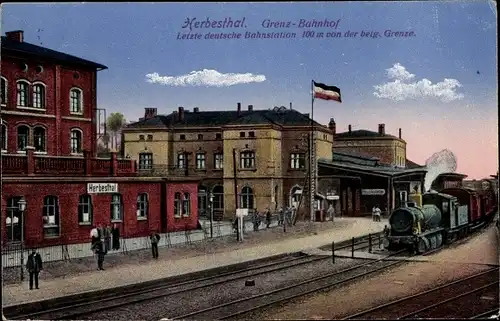 Ak Herbesthal Lontzen Wallonien Lüttich, Grenzbahnhof, Gleisseite