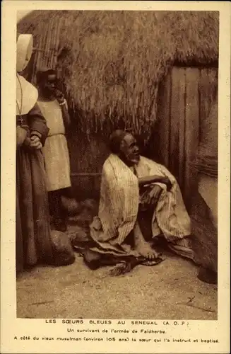 Ak Senegal, Ordensschwester vor der Taufe eines alten muslimischen Mannes