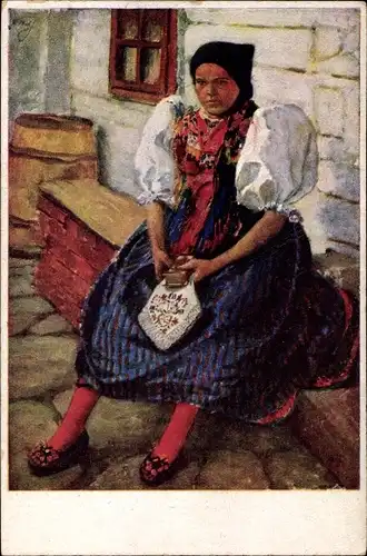Künstler Ak Maly, V., Frau in tschechoslowakischer Tracht