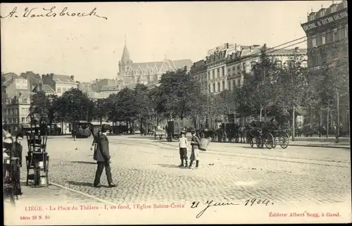 Ak Liège Lüttich Wallonien, Theaterplatz, Heilig-Kreuz-Kirche