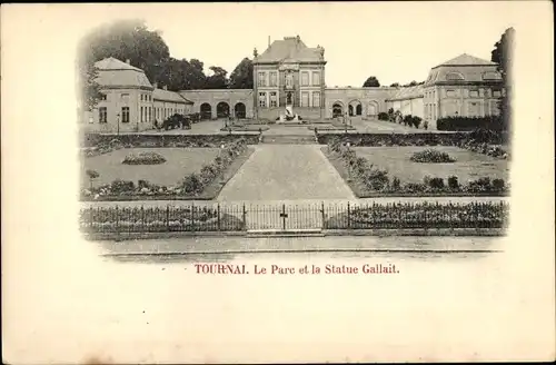 Postkarte Tournai Wallonien Hennegau, Park, Statue Gallait