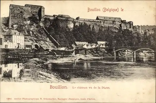 Ak Bouillon Wallonie Luxembourg, Schloss von La Digue aus gesehen