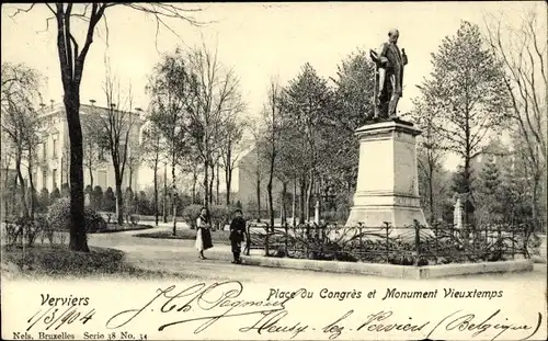 Postkarte Vierves Namur Wallonien, Place du Congres, Monument Vieuxtemps