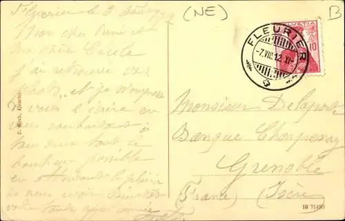 Ak Fleurier Val de Travers Kanton Neuenburg, Chapeau Napoleon, l'Areuse