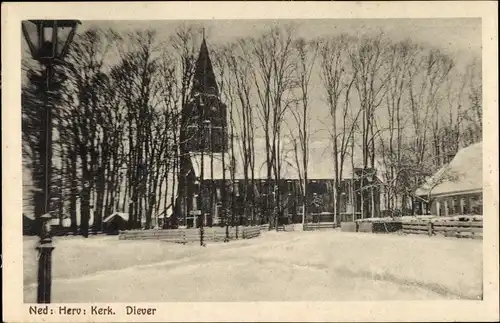 Ak Diever Drenthe Niederlande, N. H. Kirche, Winter