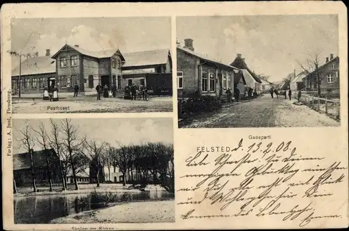 Ak Tumbøl Felsted Dänemark, Posthuset, Skolen, Gadeparti