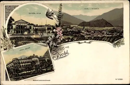 Litho Bad Ischl in Oberösterreich, Villa, Hotel Bauer, Totale