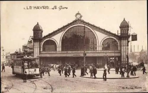 Ak Le Havre Seine Maritime, Bahnhof, Straßenbahn