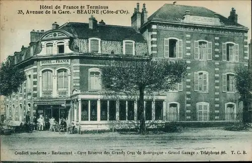 Ak Beaune Côte d'Or, Avenue de la Gare, Hotel de France und Terminus